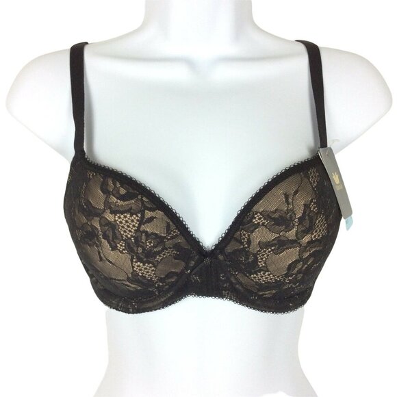 Wacoal Lace Finesse T-Shirt Bra 32C Black Underwire Lightly Padded Full Coverage - Picture 1 of 7